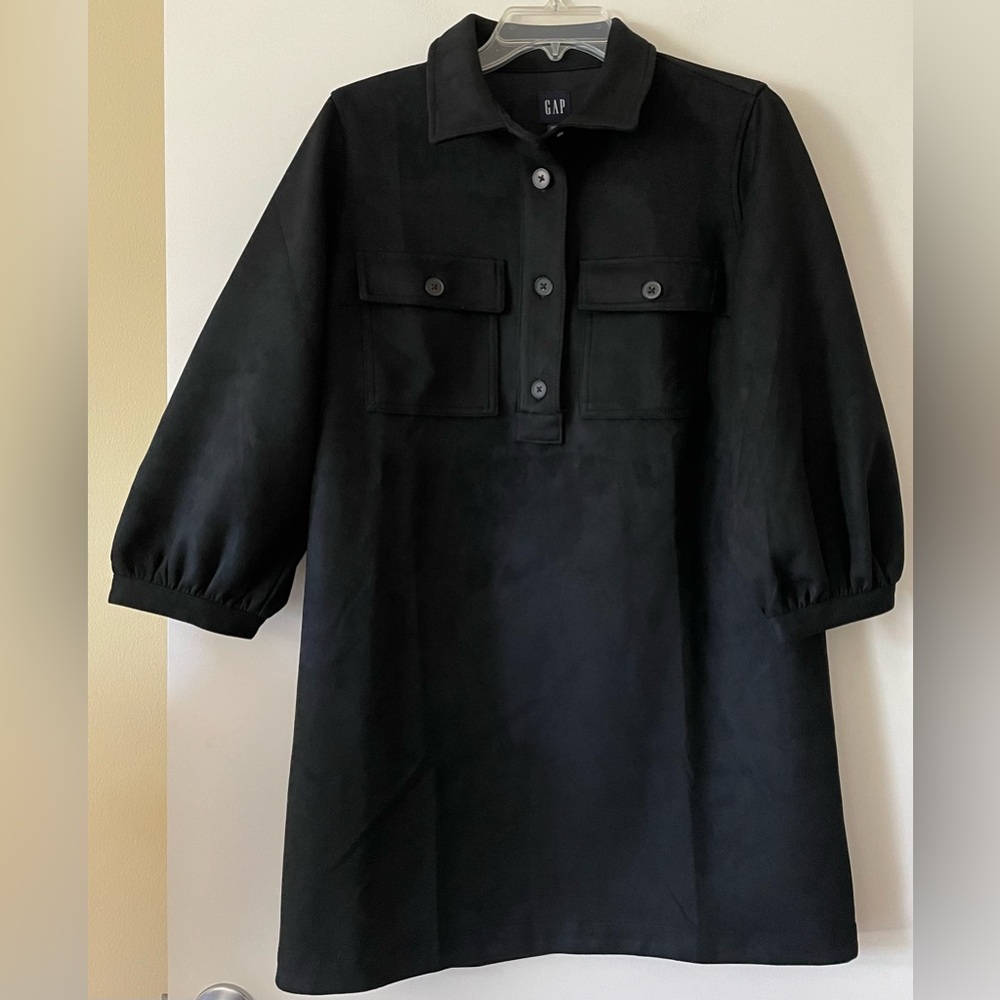 Gap NWT Women’s Size Medium Black Shift Dress with 3/4 Puff Sleeve, Warm, Soft
